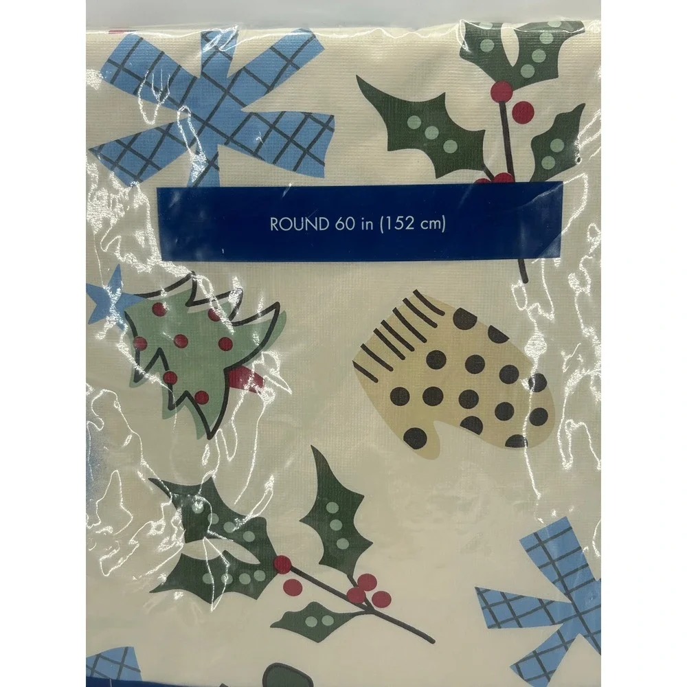 VTG Kmart Country Holiday Christmas Vinyl Tablecloth Round 60